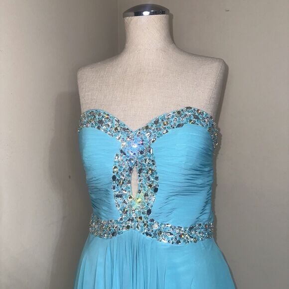 Deb Dressss Prom Formal Blue Rhinestone Hand Beaded Chiffon Dress Gown Sz 4 - Picture 1 of 16